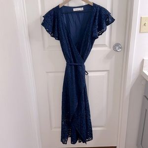 Ali & Jay Floral Lace Midi Wrap Dress Cap Sleeves Size L